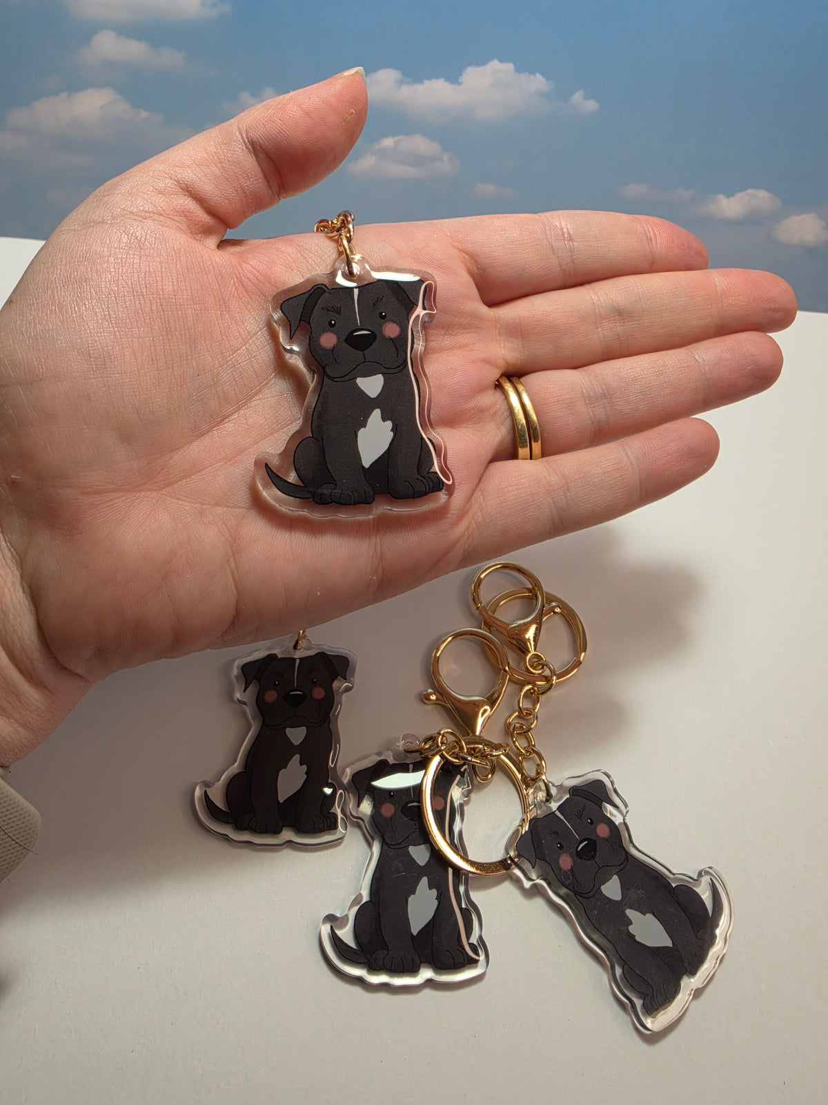 Amstaff / Pit Bull Keychain - Black & White - 132
