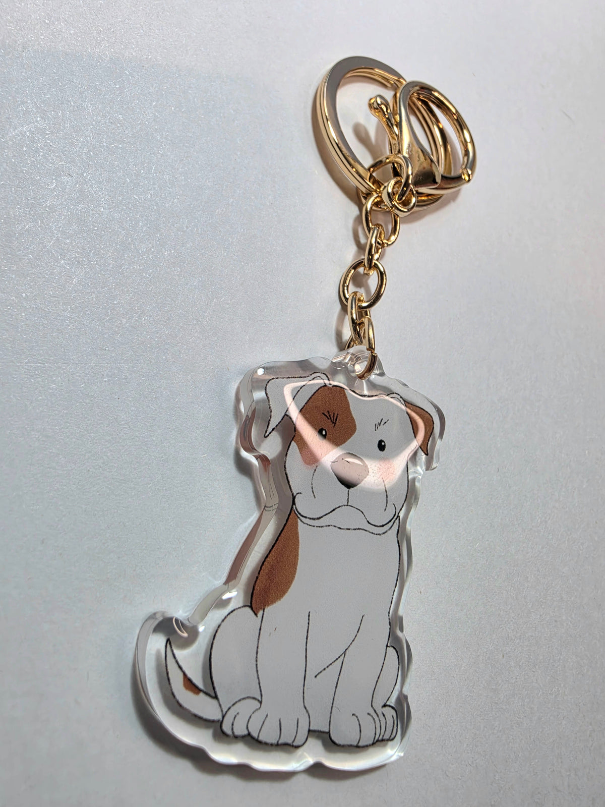 Amstaff / Pit Bull Keychain - White & Fawn Patch - 126
