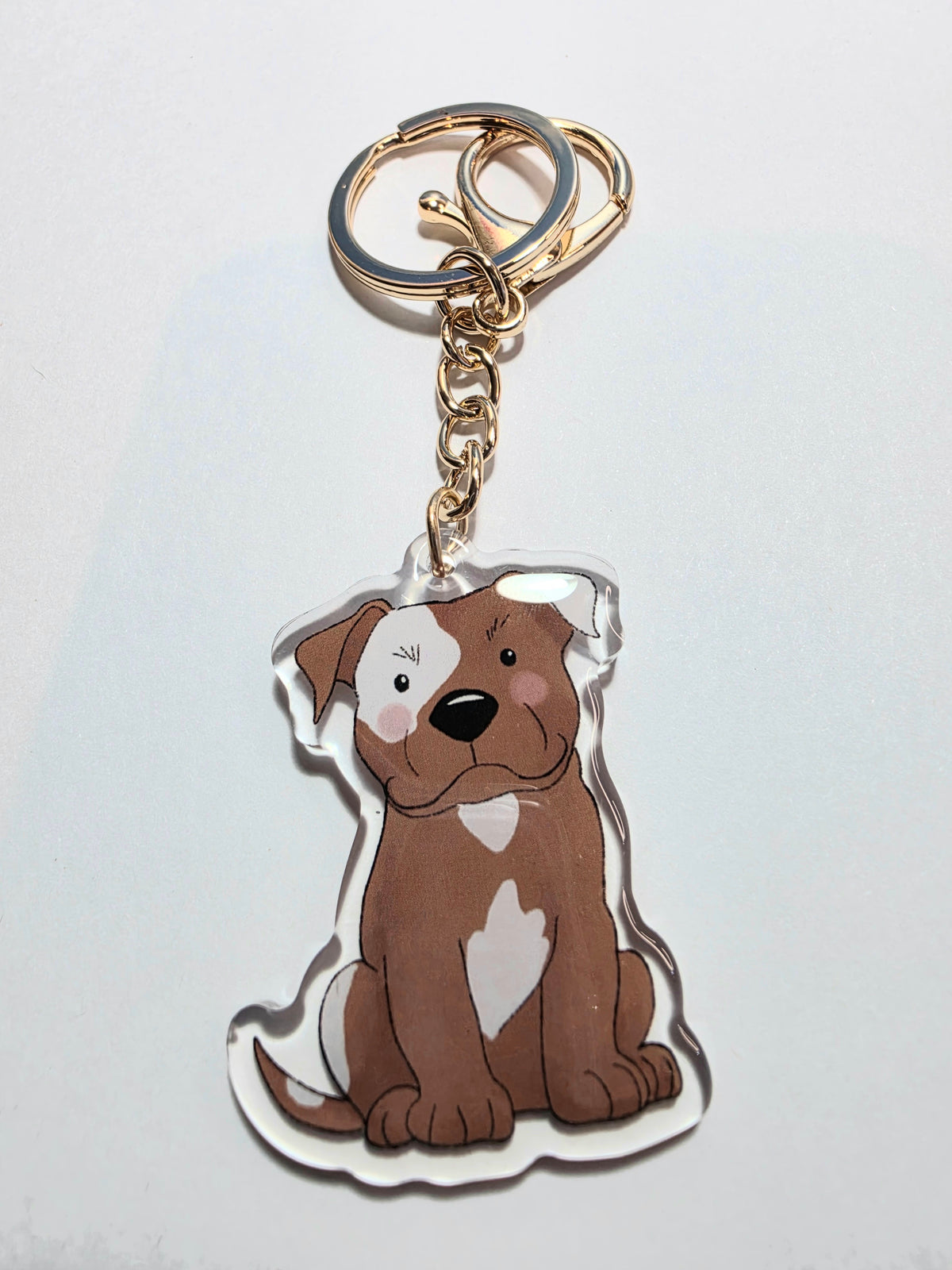 Amstaff / Pit Bull Keychain - Fawn & White Patch - 125