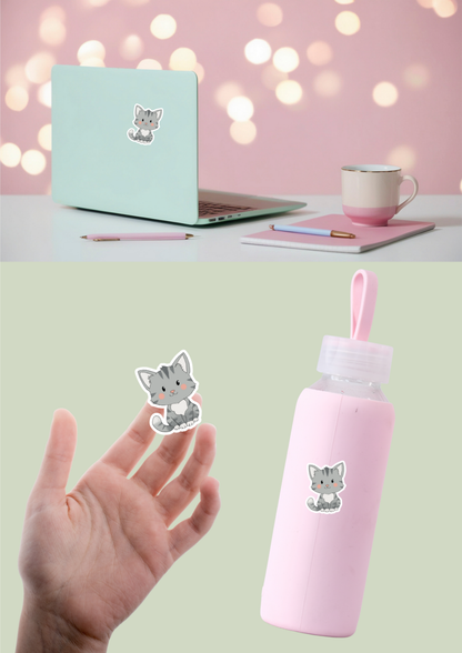 Cat Sticker - Grey - 081