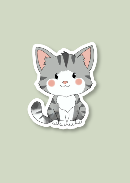 Cat Sticker - Grey and White - 082