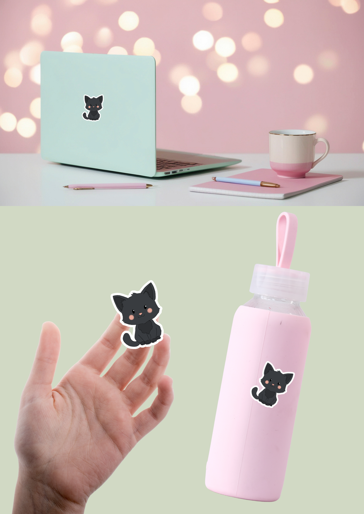 Cat Sticker - Black - 077