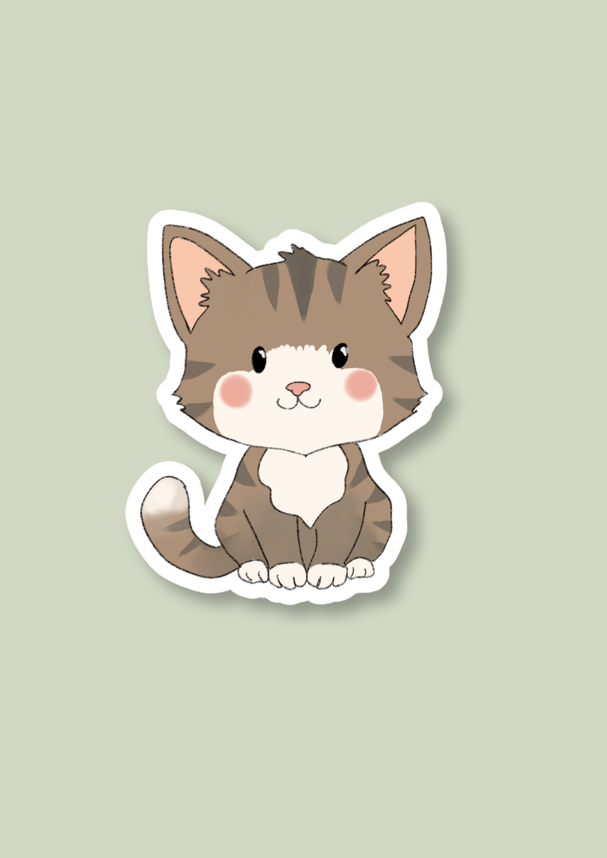 Cat Sticker - Brown and White - 086