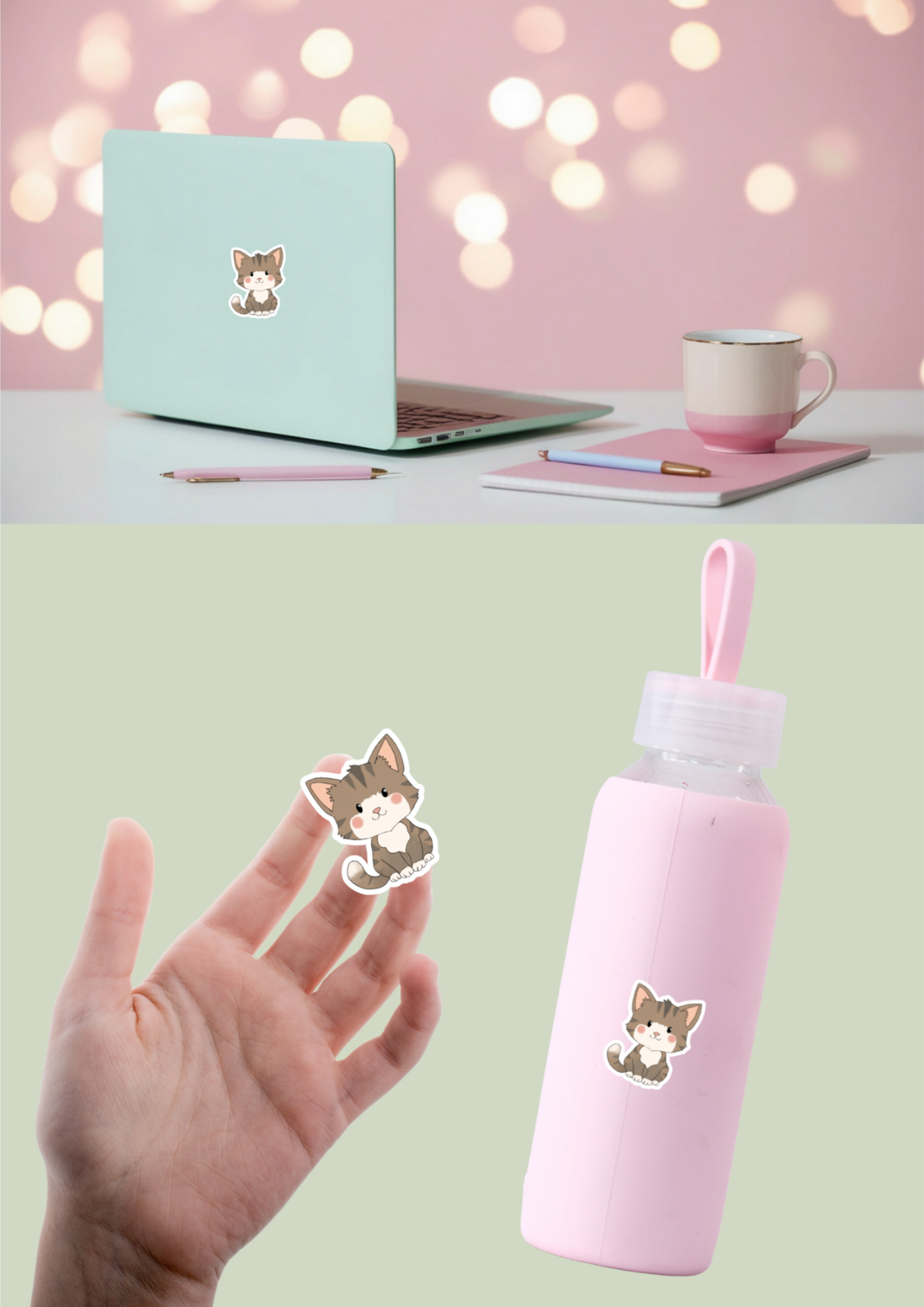 Cat Sticker - Brown and White - 086