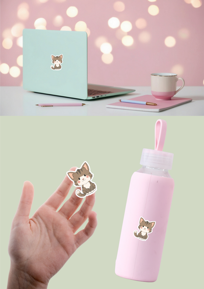 Cat Sticker - Brown and White - 086
