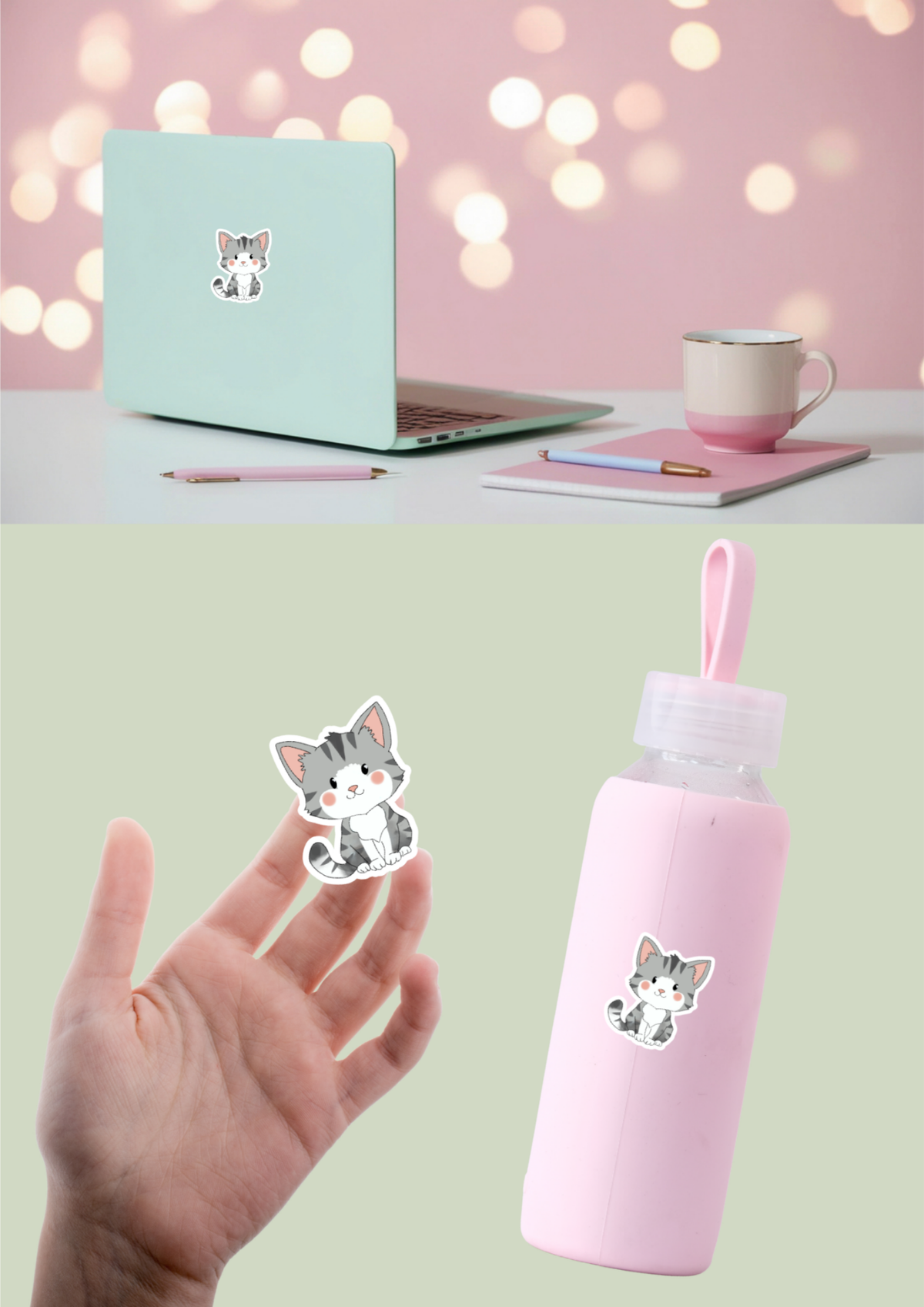 Cat Sticker - Grey and White - 082