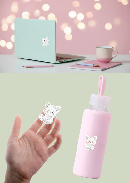 Cat Sticker - White - 078