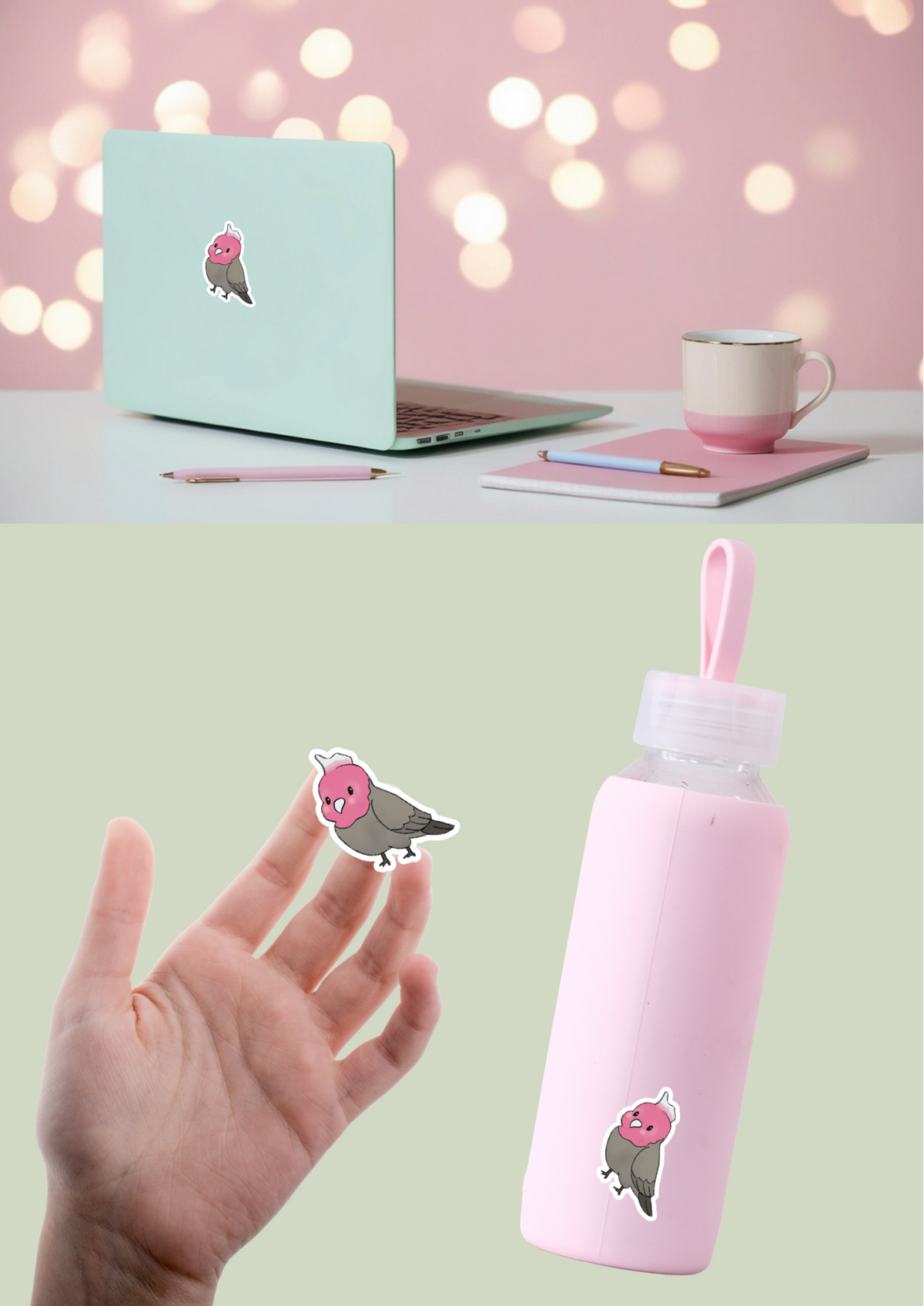 Galah Sticker - Pink and Grey - 089