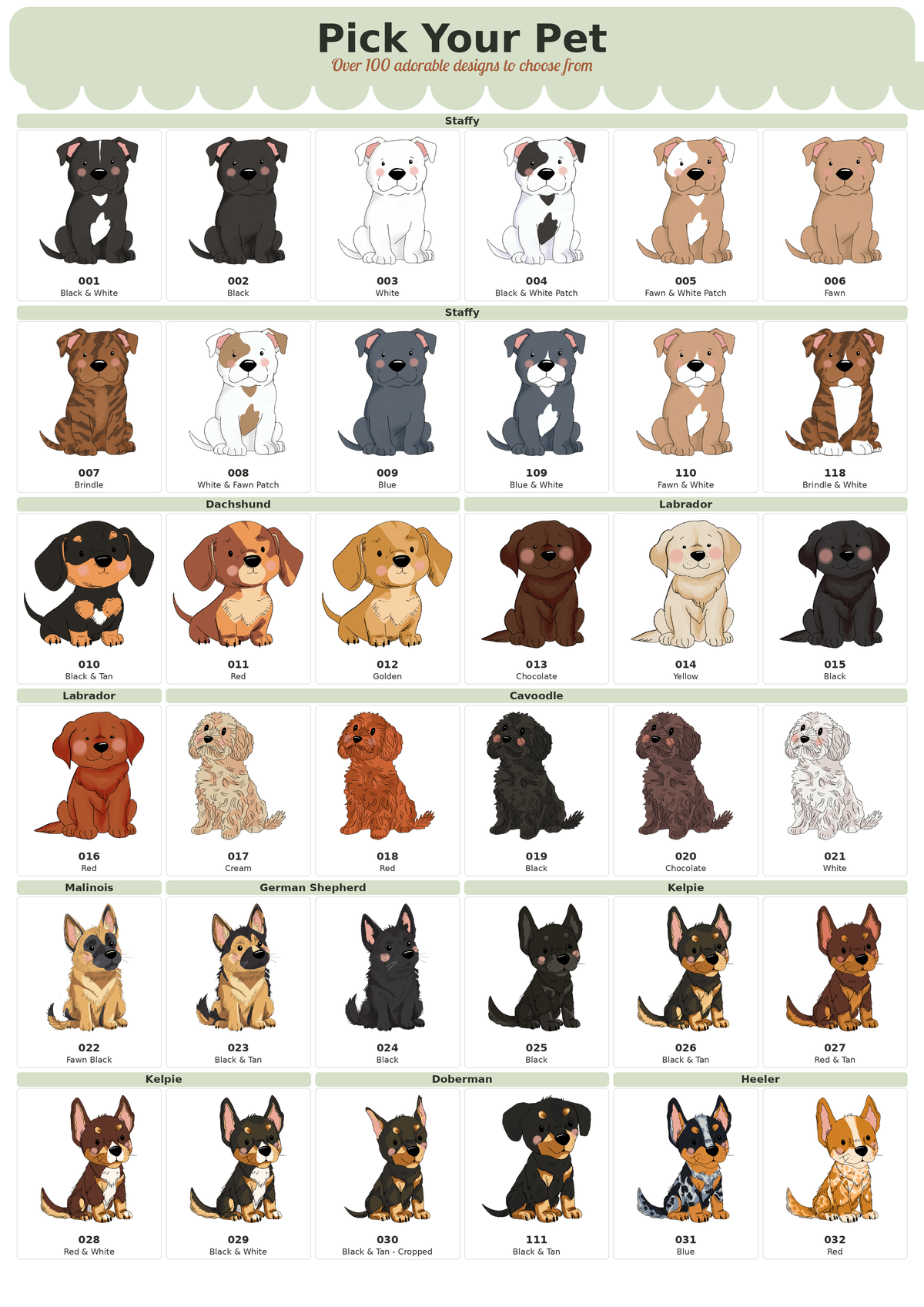 Storytails Studio Pick Your Pet chart page 1