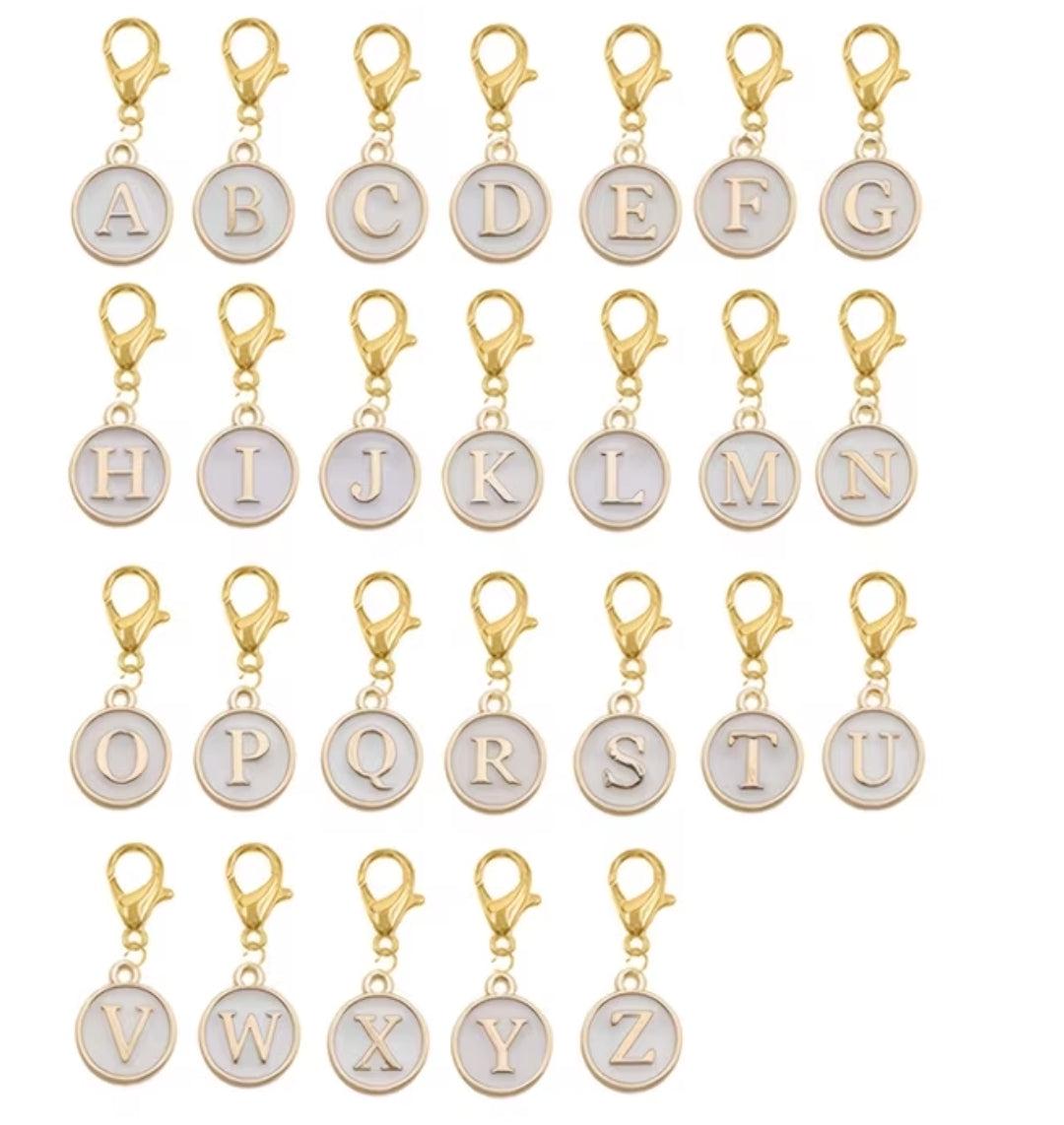 Letter Charms for Keychains – A–Z Initial Charm - Gold White