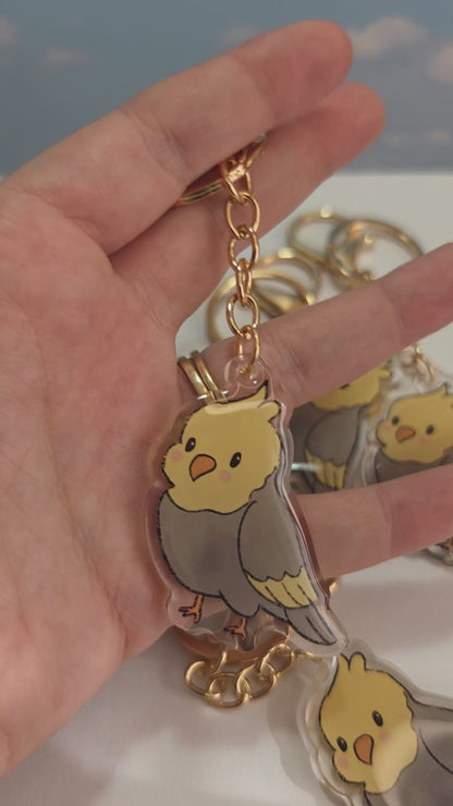 Cockatiel Keychain - Grey and Yellow - 092