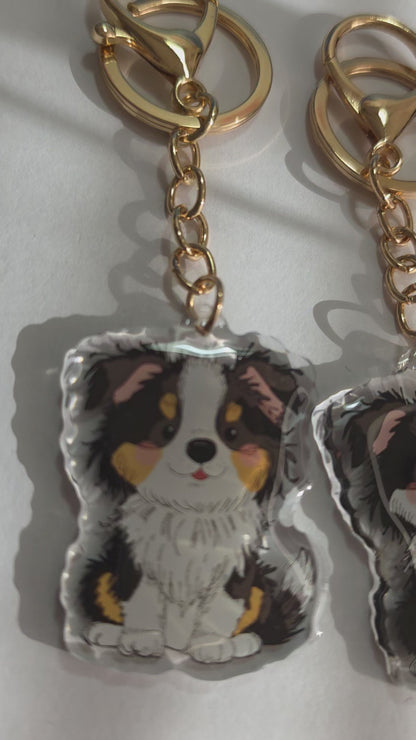 Border Collie Keychain - Black and White - 043