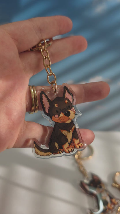 Kelpie Keychain - Black and Tan - 026