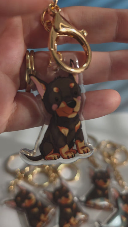 Doberman with Cropped Ears Keychain - Black and Tan - 030