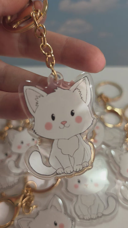 Cat Keychain - White - 078