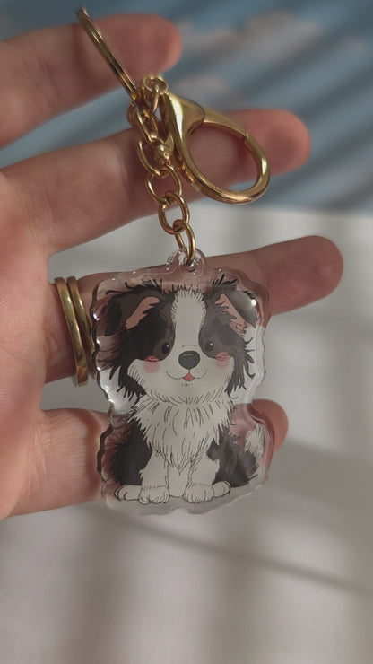Border Collie Keychain - Black and White - 043
