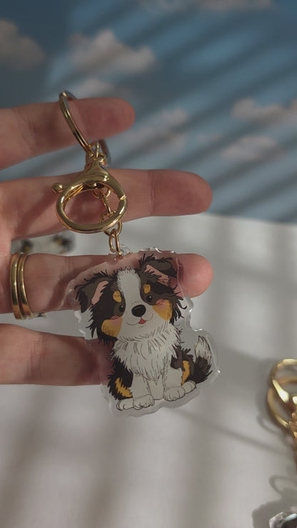 Border Collie Keychain - Black Tricolour - 044