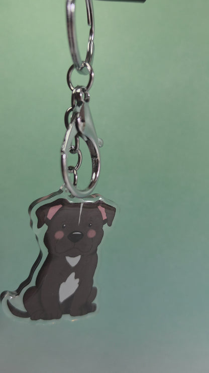 Staffordshire Bull Terrier Keychain - Black & White - 001