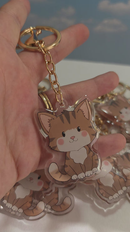Cat Keychain - Brown and White - 086