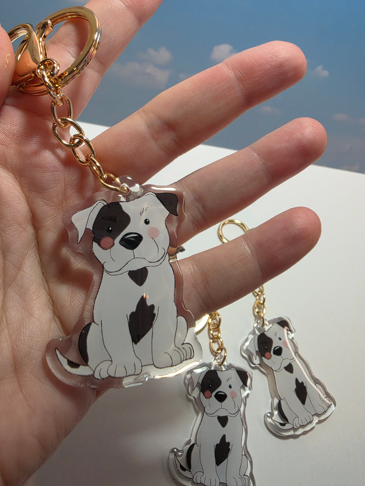 Amstaff / Pit Bull Keychain - Black & White Patch - 131