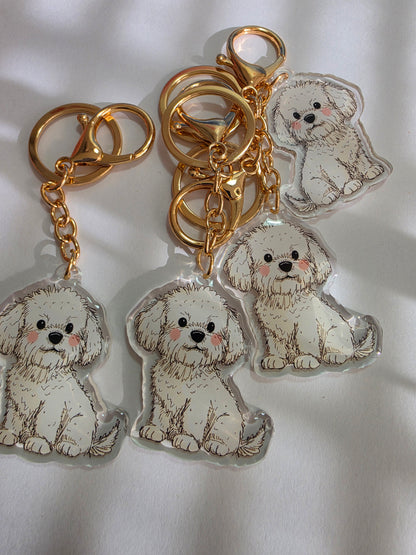 Bichon Frise Keychain - White - 058