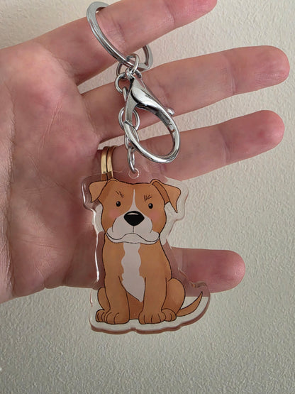 Amstaff / Pit Bull Keychain - Fawn & White - 122