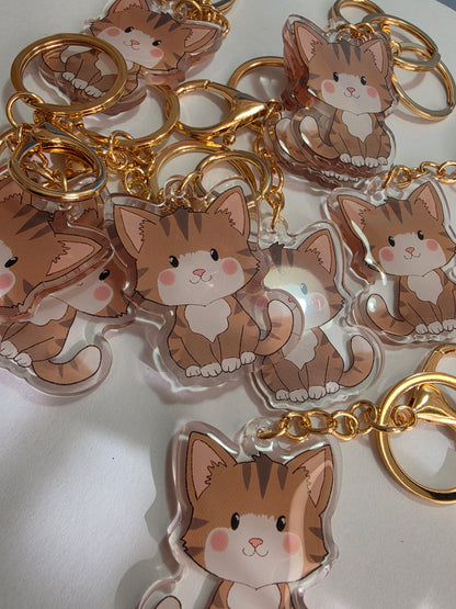 Cat Keychain - Brown and White - 086