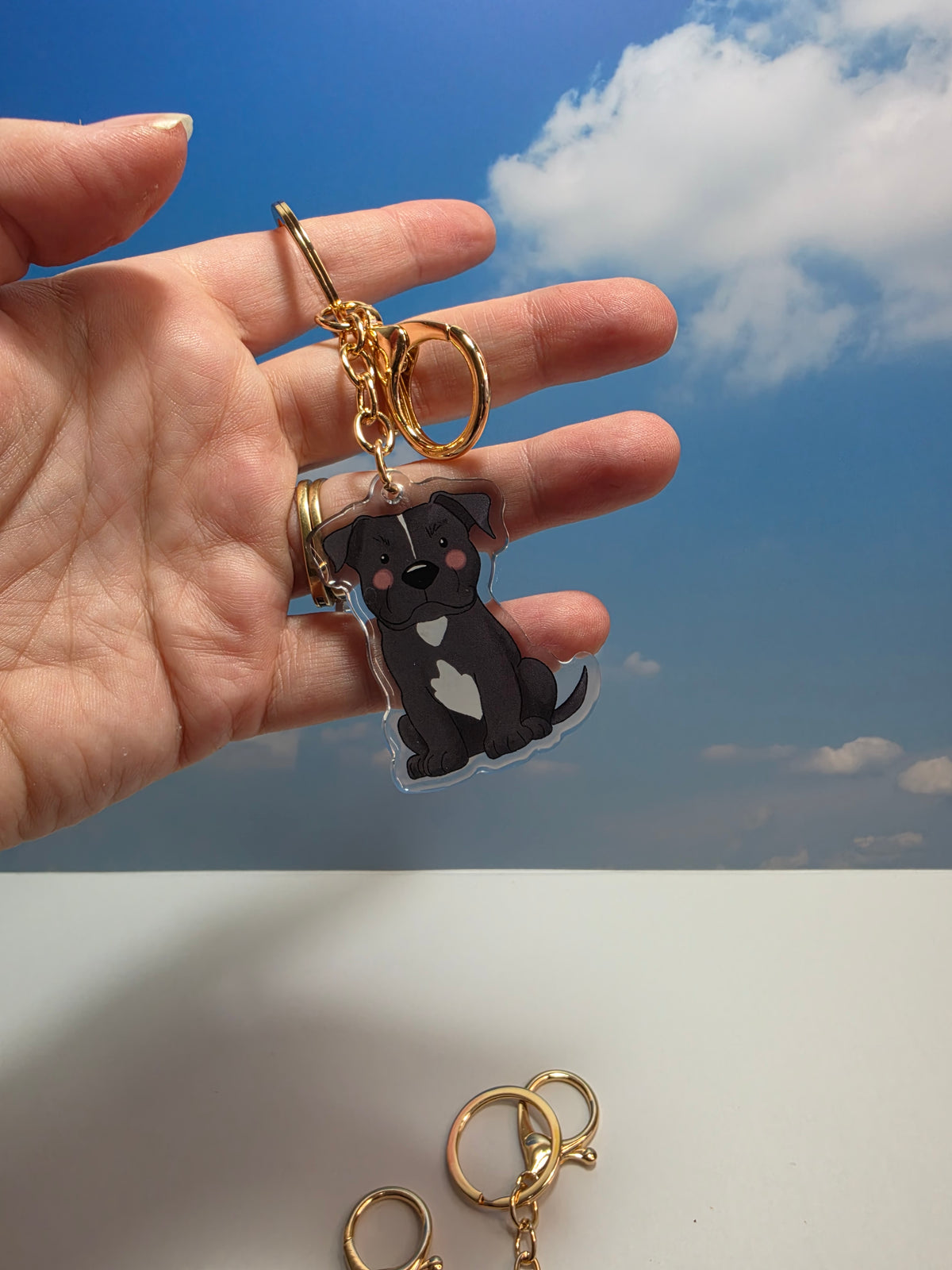Amstaff / Pit Bull Keychain - Black & White - 132