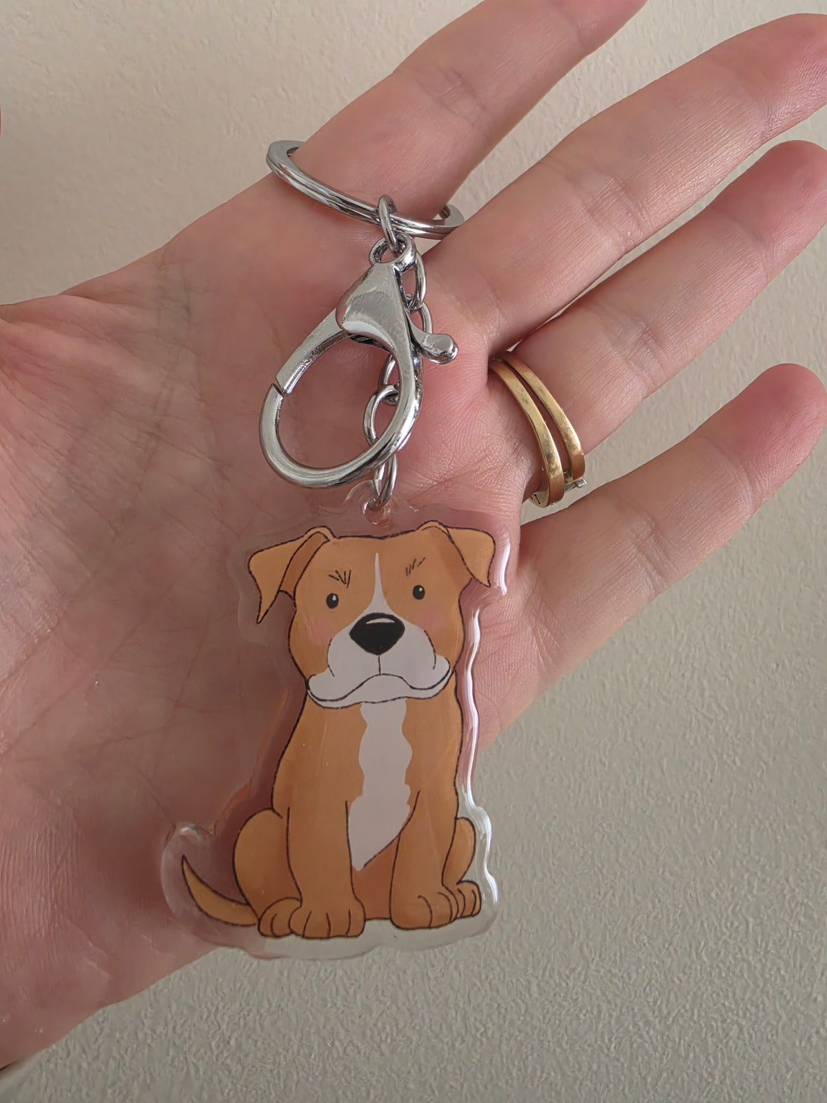 Amstaff / Pit Bull Keychain - Fawn & White - 122