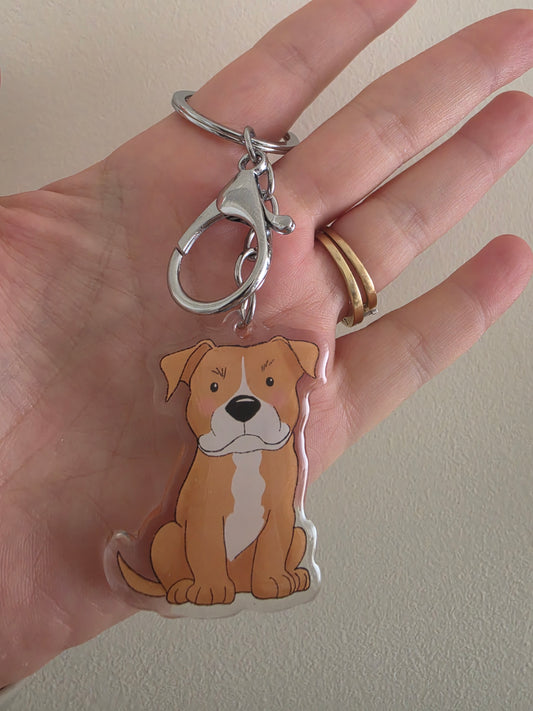 Amstaff / Pit Bull Keychain - Fawn & White - 122