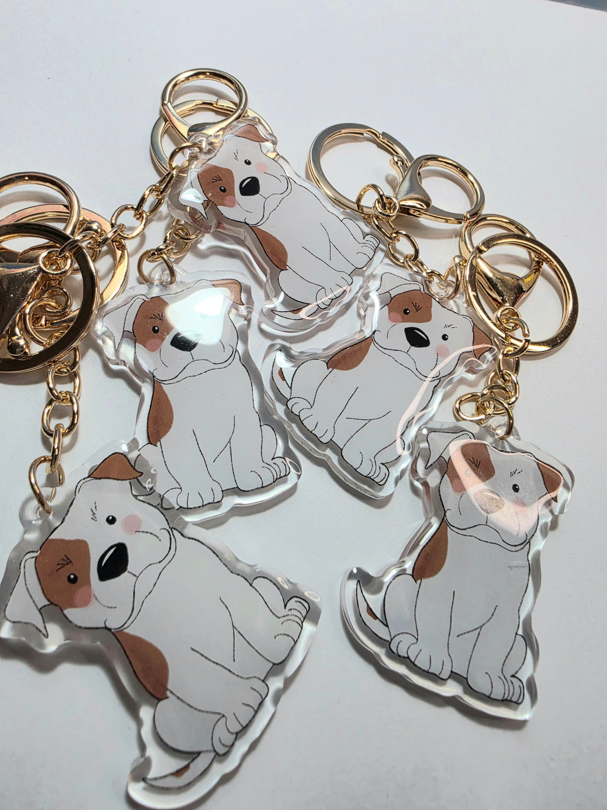 Amstaff / Pit Bull Keychain - White & Fawn Patch - 126
