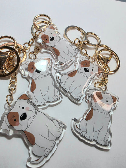 Amstaff / Pit Bull Keychain - White & Fawn Patch - 126