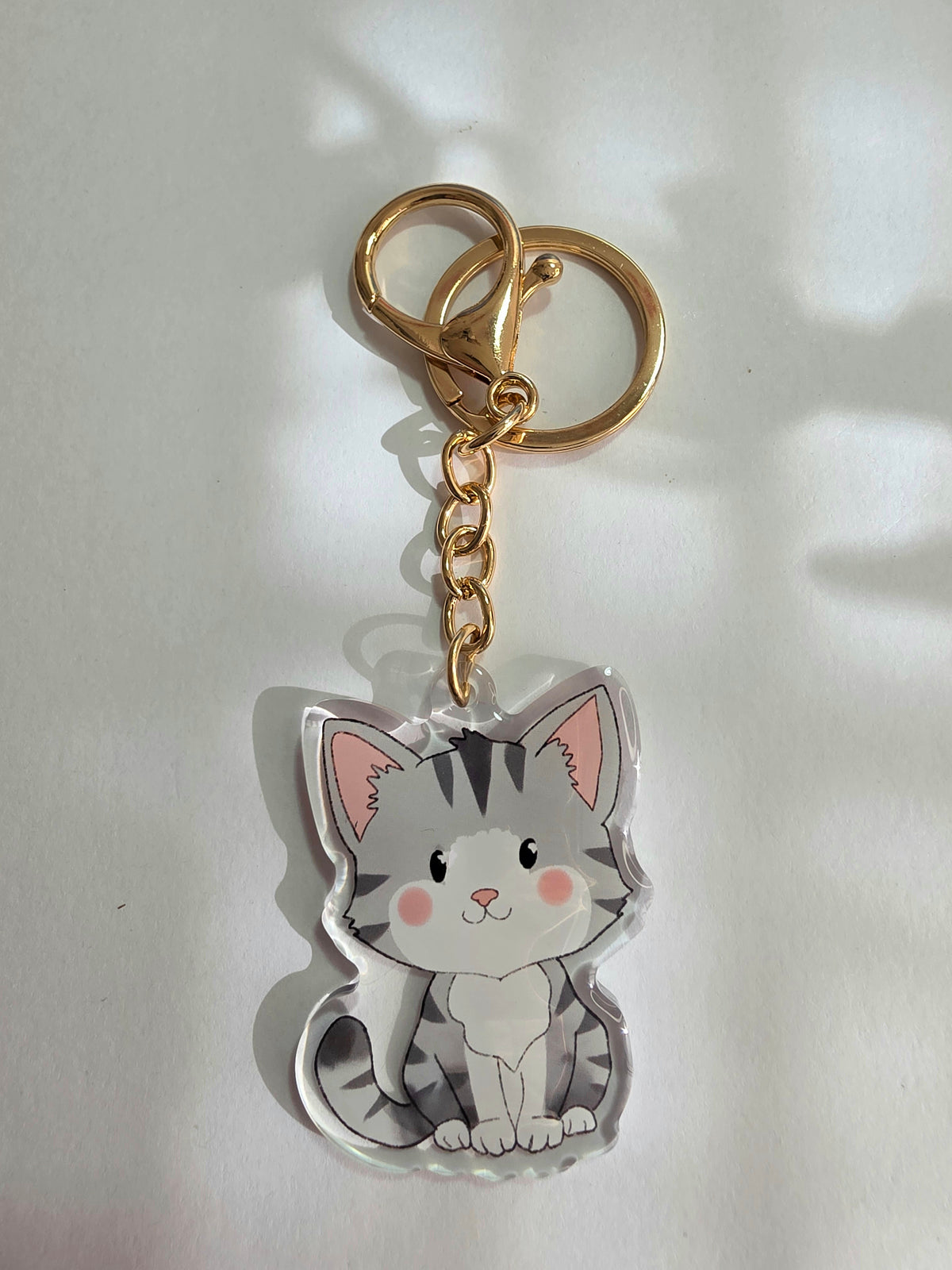 Cat Keychain - Grey and White - 082