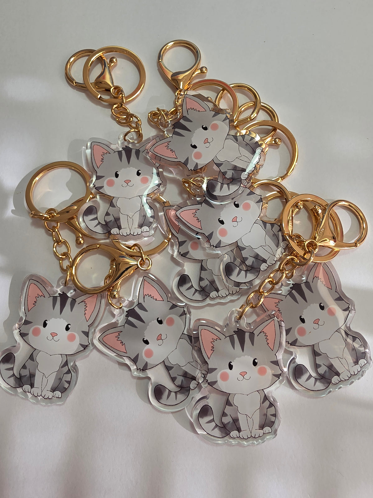 Cat Keychain - Grey and White - 082