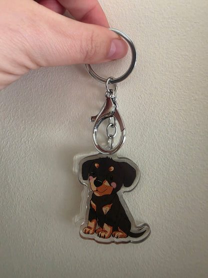 Doberman with Natural Ears Keychain - Black and Tan - 111