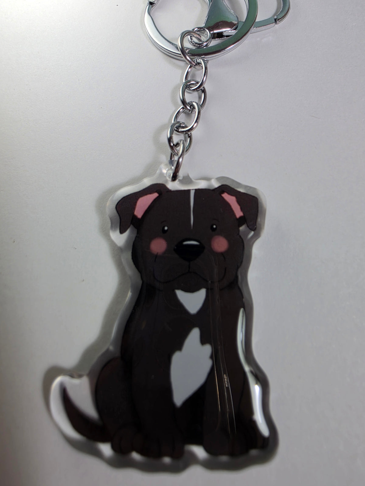 Staffordshire Bull Terrier Keychain - Black & White - 001