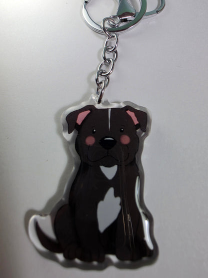 Staffordshire Bull Terrier Keychain - Black & White - 001