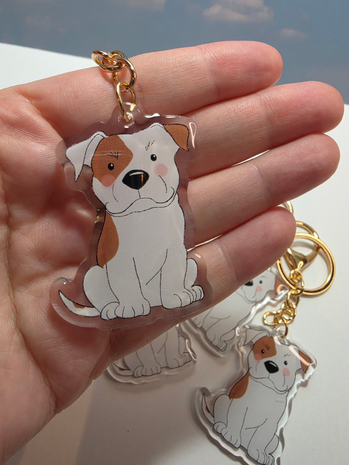 Amstaff / Pit Bull Keychain - White & Fawn Patch - 126