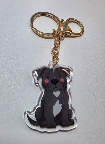 Amstaff / Pit Bull Keychain - Black & White - 132