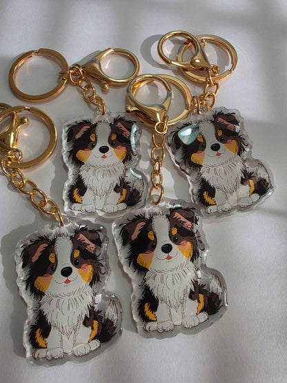 Border Collie Keychain - Black Tricolour - 044