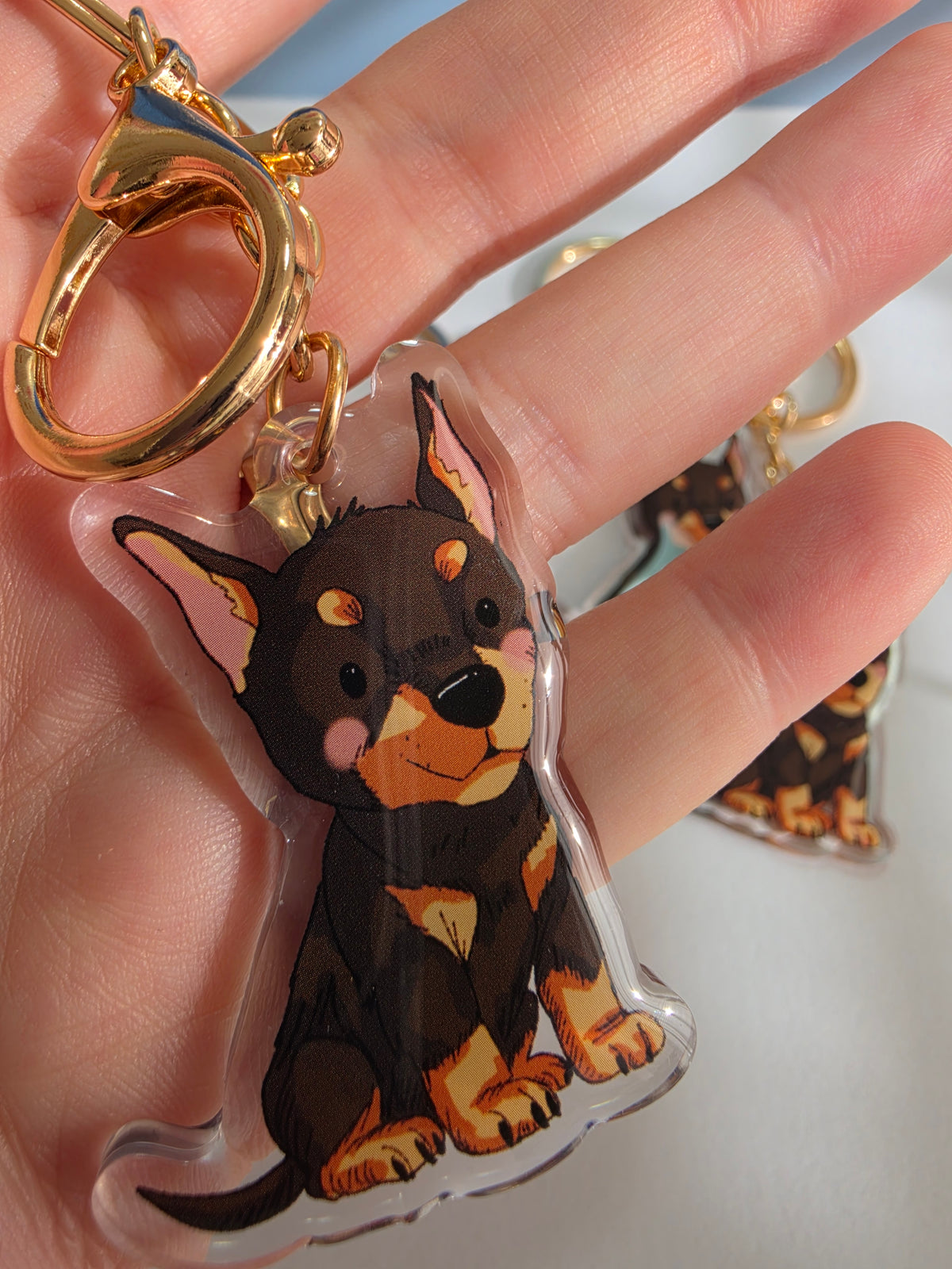 Doberman with Cropped Ears Keychain - Black and Tan - 030