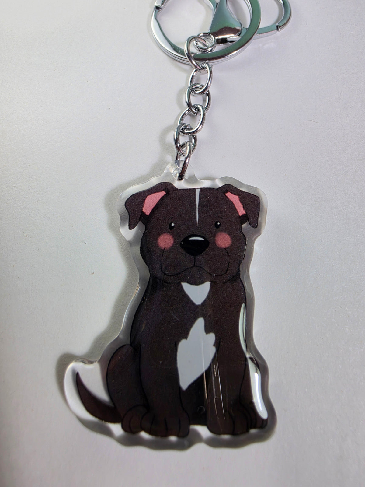 Staffordshire Bull Terrier Keychain - Black & White - 001