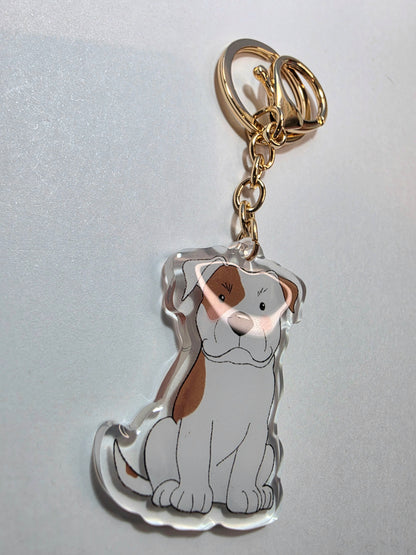 Amstaff / Pit Bull Keychain - White & Fawn Patch - 126