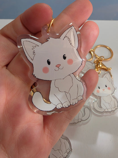 Cat Keychain - White - 078
