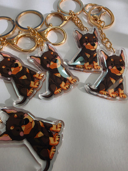 Doberman with Cropped Ears Keychain - Black and Tan - 030