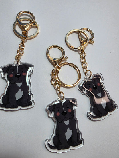 Amstaff / Pit Bull Keychain - Black & White - 132