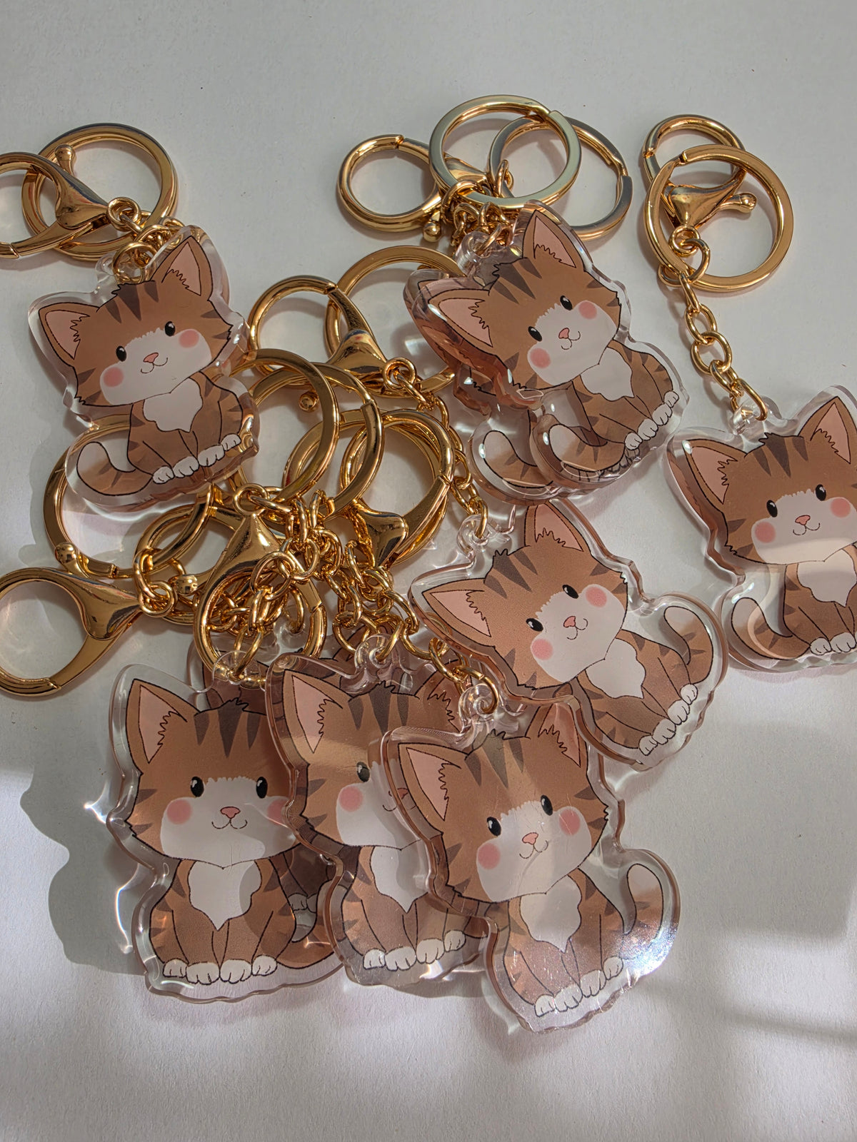 Cat Keychain - Brown and White - 086