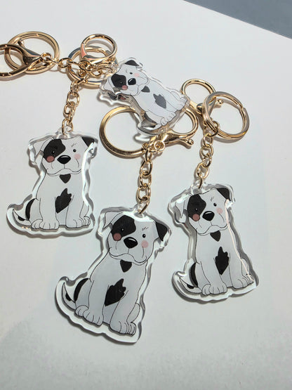 Amstaff / Pit Bull Keychain - Black & White Patch - 131