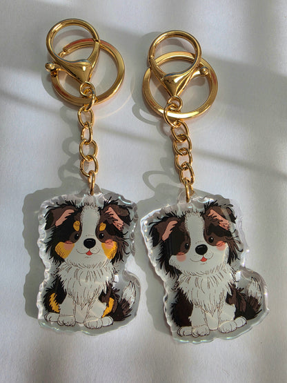 Border Collie Keychain - Black and White - 043