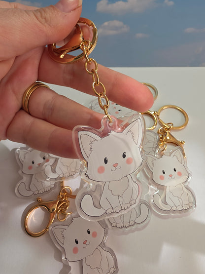 Cat Keychain - White - 078